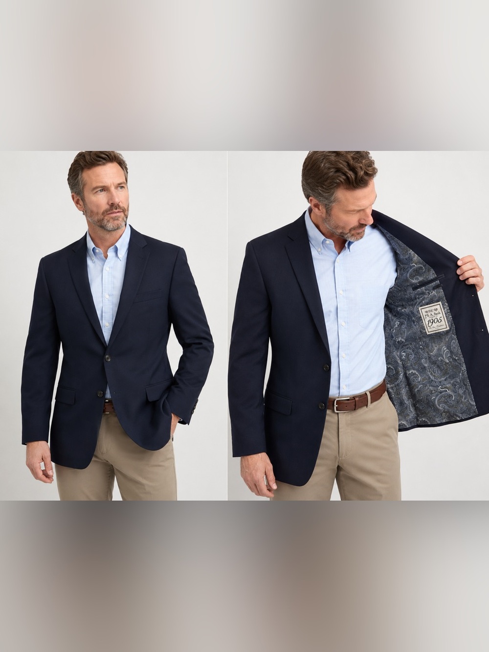 Jos. A. Bank 1905 Mens 40R Navy Blue Wool Sport Coat Blazer Paisley Lined